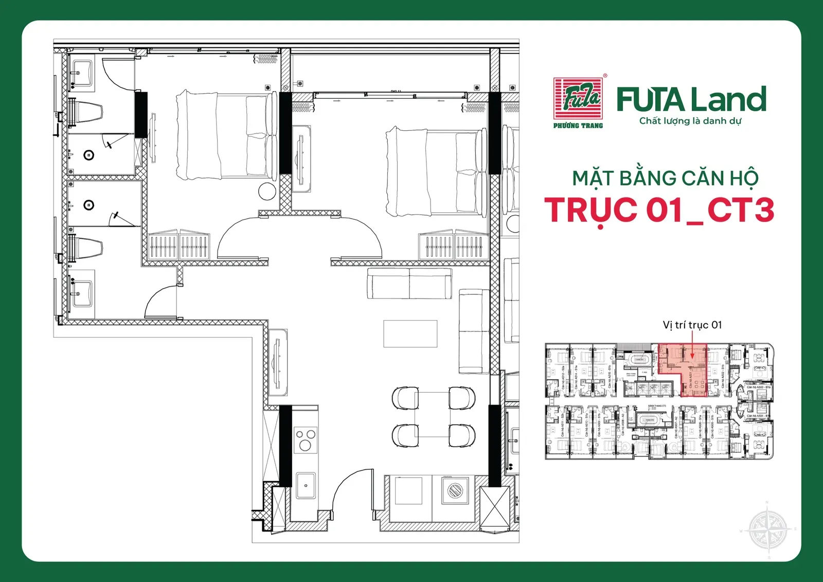Mặt bằng căn 2PNK tòa CT3, 80,53 m²