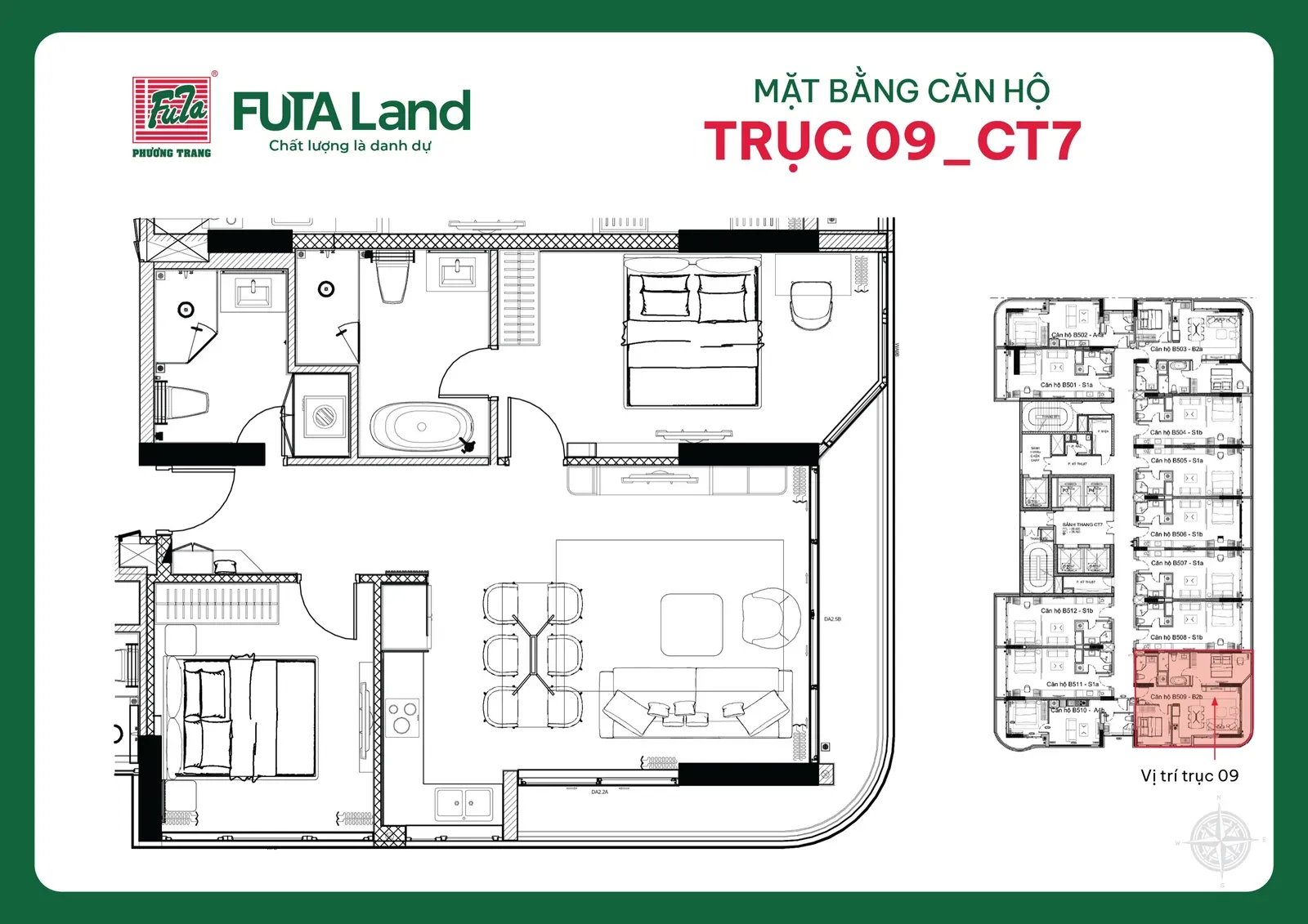 Mặt bằng căn CT7-07.09 và vị trí trên mặt bằng tầng