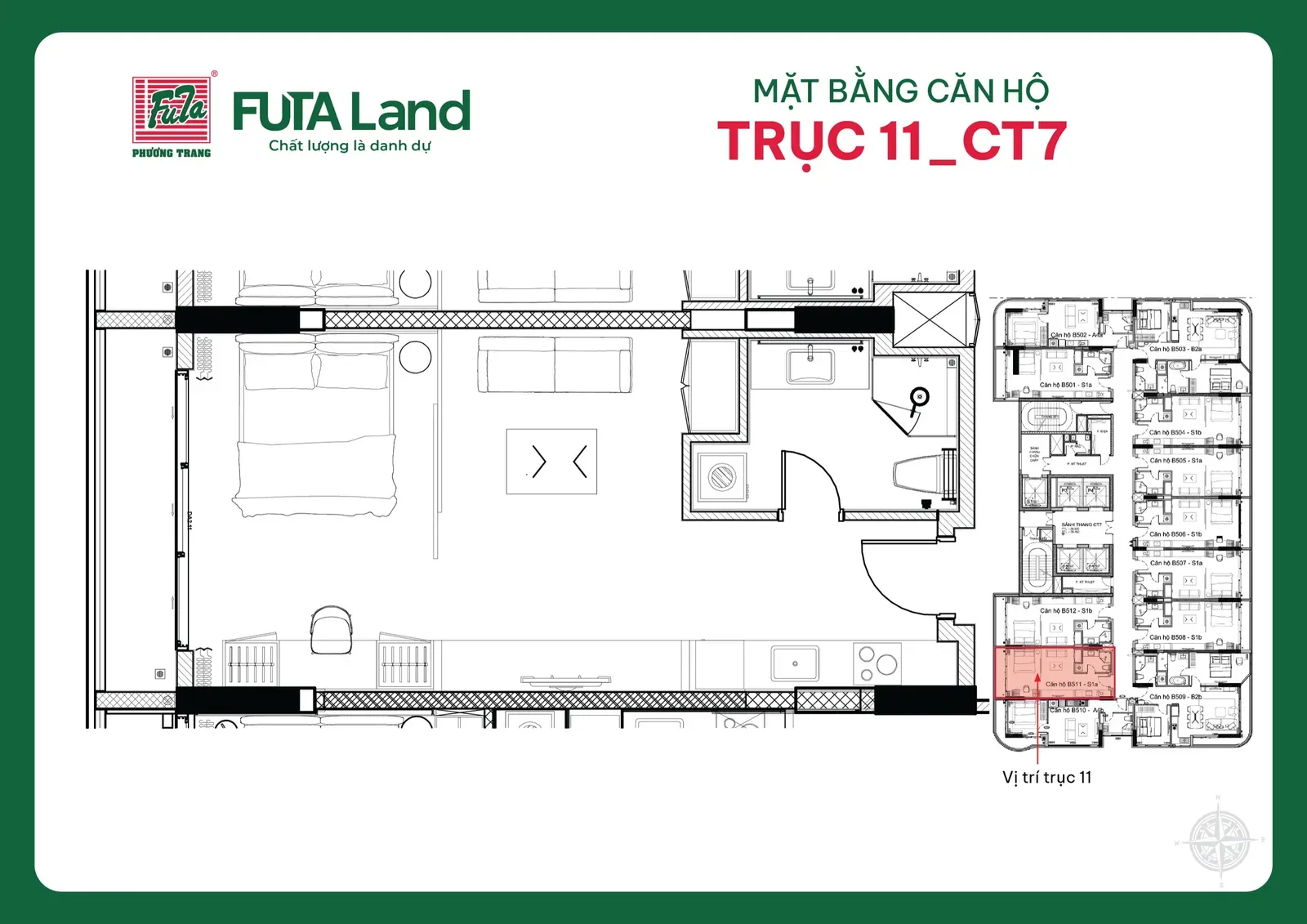 Mặt bằng căn CT7-07.11 và vị trí trên mặt bằng tầng
