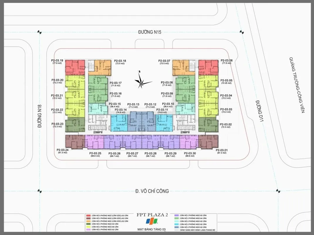 Mặt bằng tầng 3 - 25 căn hộ FPT Plaza 2