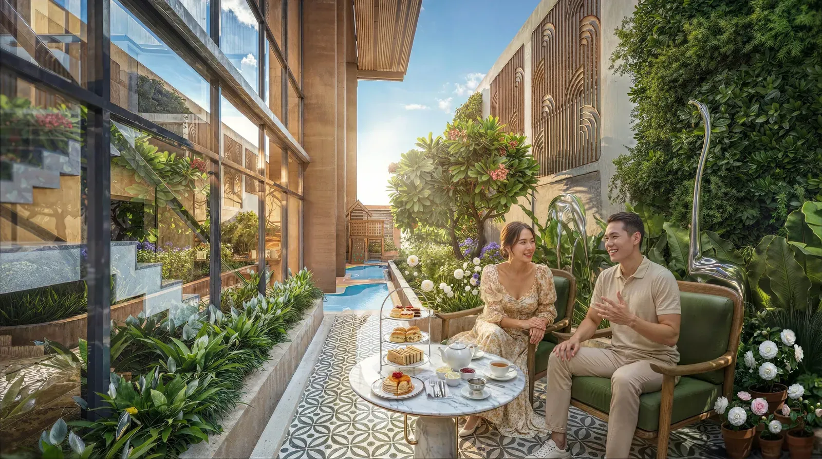 Phối cảnh ban công có mảng xanh