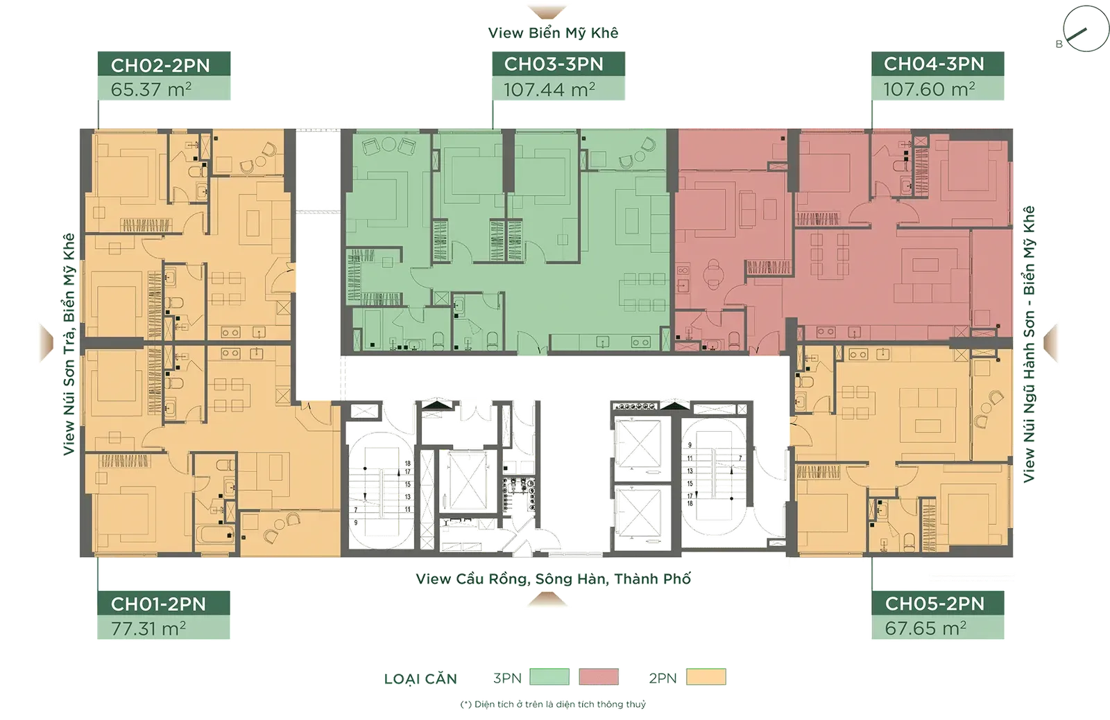 Mặt bằng tầng 21 – 23 FUTA Kim An: 5 căn 2PN, 3PN