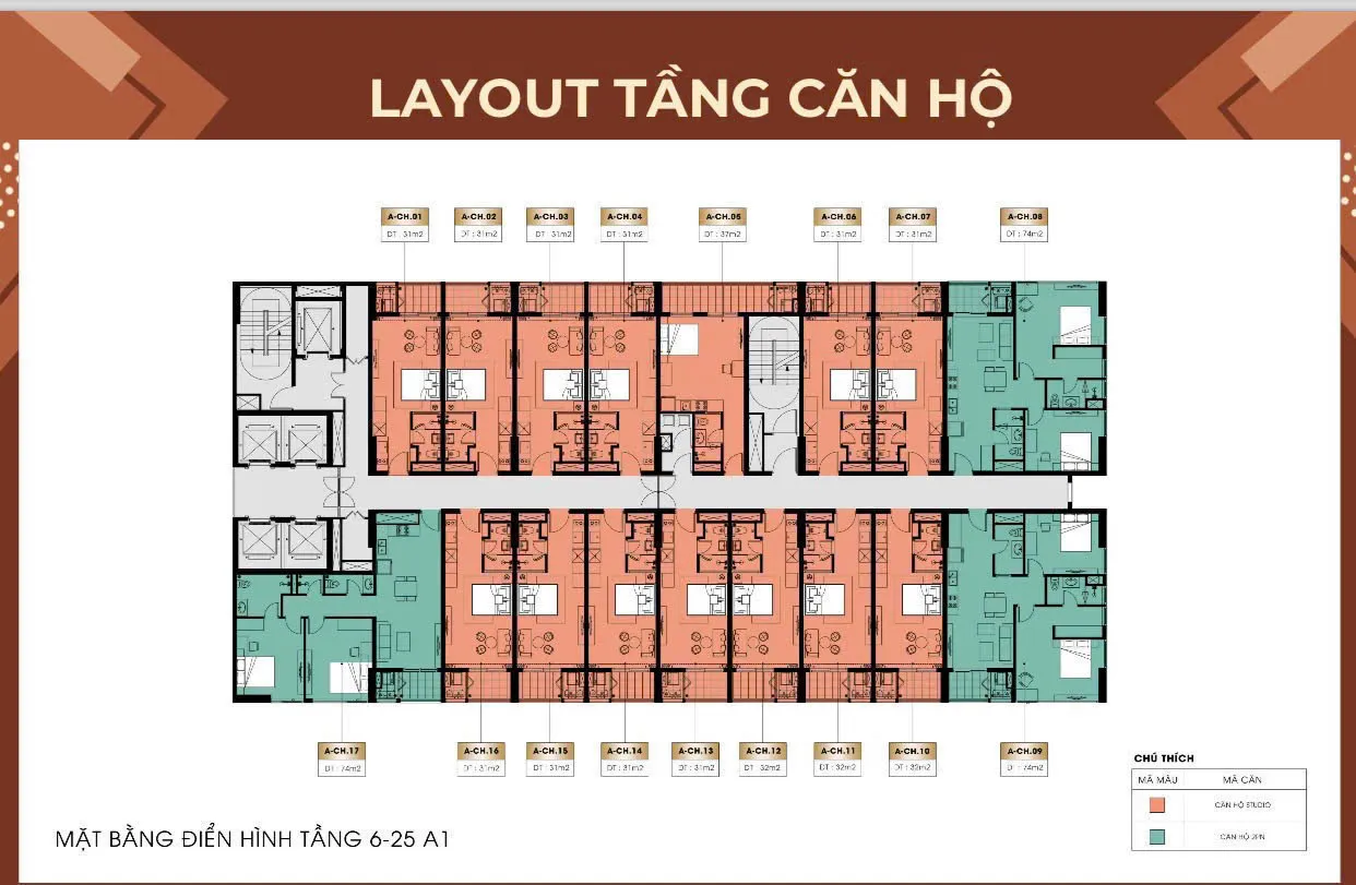 Mặt bằng tầng căn hộ điển hình 6–25 tòa A1