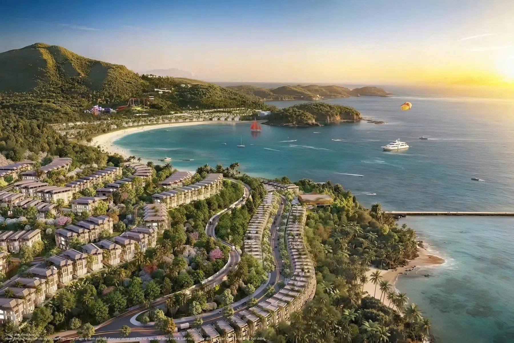 Phối cảnh vịnh Nam Chơn và khu Vịnh Mây trên sườn đồi, Vinhomes Hải Vân Bay (ảnh Vinhomes)